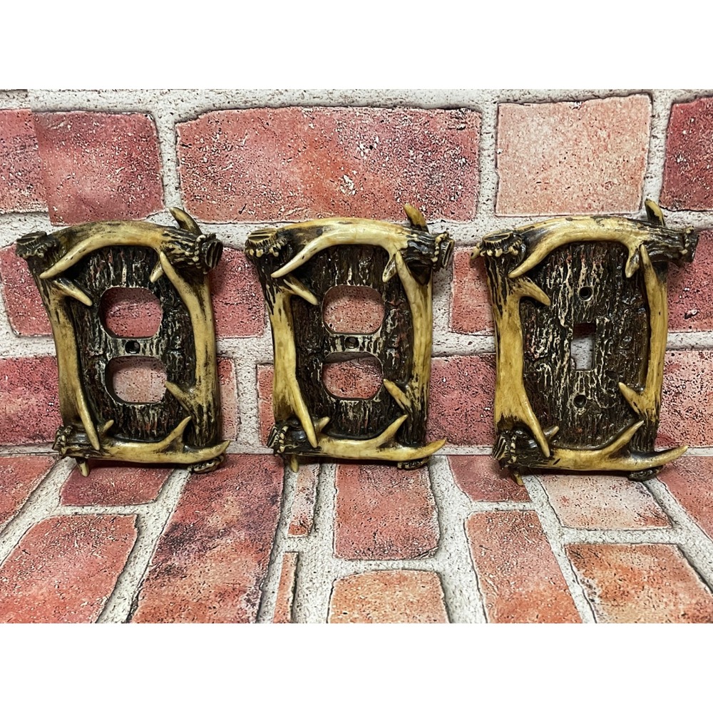 Rustic Faux Antler Light Switch & Outlet Cover Set 3pc Lodge Cabin Decor Resin